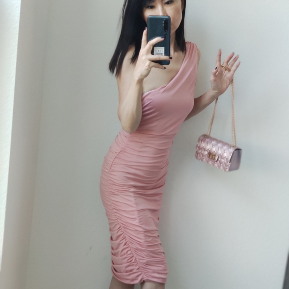One shoulder bodycon cock tail party midi dress - Picture 2 of 2